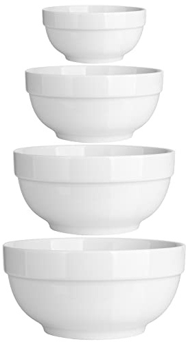 DOWAN Serving Bowls, 64/42/22/12 Oz Serving Dishes for Entertaining, Soft White Porcelain Nesting Bowls Set, Microwave & Dishwasher Safe, Versatile Prep Bowls for Fruit Salad Pasta Dessert Cereal