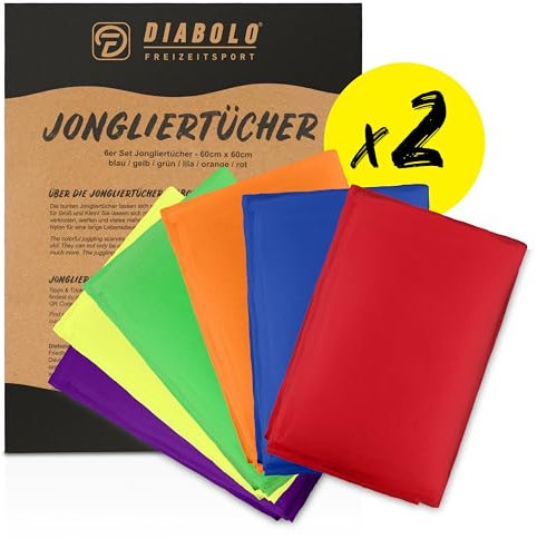Diabolo Freizeitsport Jongliertücher 60x60cm (12er Set) - Bunte Chiffontücher für Tanz, Gymnastik & Rythmik - Seidentuch für Pekip, Tanztuch, Sensorik