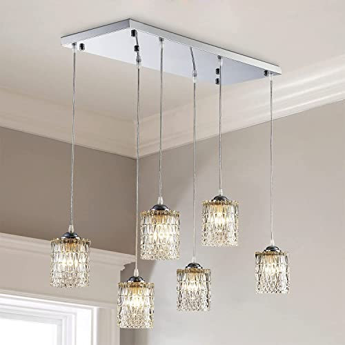 Saint Mossi 6-flammiger Kristall-Kronleuchter Kücheninsel Deckenleuchte Hängeleuchte Kristall Lampenschirm Anhänger für Küche Esszimmer