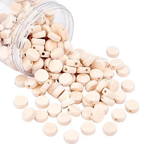 PH PandaHall 200pcs Perles en Bois Rondes Plates Naturelles, 12,5 mm Perles de Monnaie en Bois Tranches de Bois Rondes Non Finies pour la Fabrication de Bijoux, Trou 2 mm