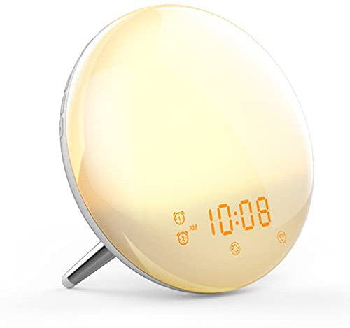 JDKC- 2 Pz Wake Up Light, Sveglia All'alba, Simulazione Alba/Tramonto, Doppio Allarme, Funzione Snooze, 7 Suono Naturale e Radio FM