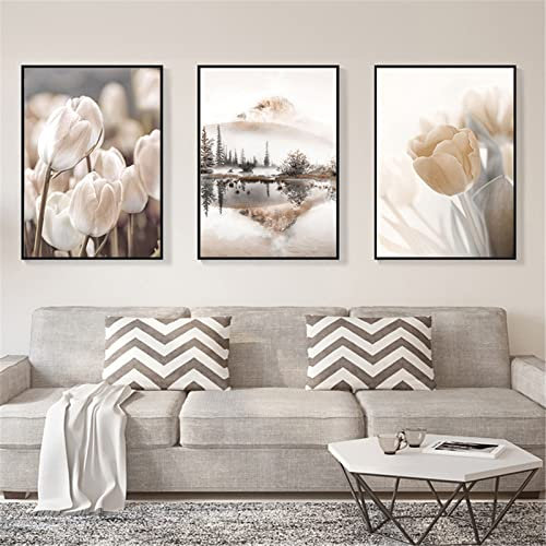 SWECOMZE Premium Poster Set - 3er Bilder Set - Stilvolle Home Deko für Schlafzimmer und Wohnzimmer | Poster Vintage | Bilder Beige - ohne Bilderrahmen (Stil B,30 x 40 cm)