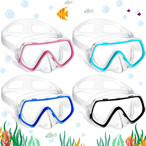 Hoolerry 4 Pcs Kids Nose Goggles Swim Goggles with Nose Cover for 3-8 Tempered Glass Snorkel Dive Mask Anti Fog with Elastic Strap No Leak Swimming Mask for Summer Diving Snorkeling(Fresh Colors)
