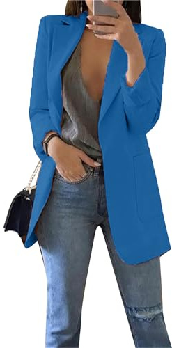 YMING Blazer Casual da Lavoro per Ufficio Donna Blazer Elegante Cardigan Manica Lunga Blu Scuro XXL