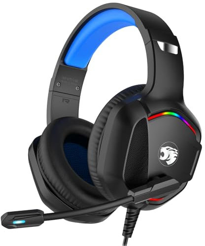 IMYB A36 Gaming Headset with Microphone for Pc, Xbox One Series X/s, Ps4, Ps5, Switch, Stereo Wired Noise Cancelling Over-Ear Headphones with Mic for Computer, Laptop, Mac, Nintendo, Gamer (Blue)