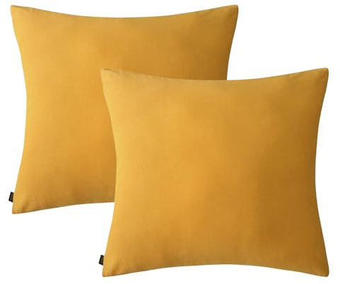 MILDLY Kissenbezug 80x80 Baumwolle Gelb, Kissenbezüge 2 Teilig mit Reißverschluss, Ähnliche Textur wie Stone Washed Leinen, ÖkoTex Zertifiziert, Weich und Bequem
