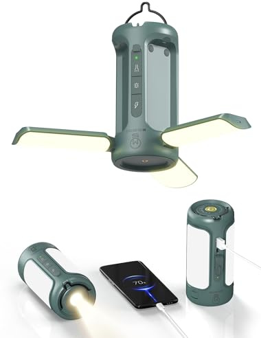 3 in 1 Foldable Camping Light Rechargeable Lantern, 10000mAh, Portable Flashlight, IP54 Waterproof, 1/4 Screw Adapter, 750LM, 5 Modes, LED Tent Light for Camping, Hiking, Fishing, Power Outage