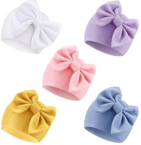 DRESHOW Sombreros para Bebés Recién Nacidos Sombrero de Hospital Gorro Gorros con Lazo para Bebés de 0 a 6 meses