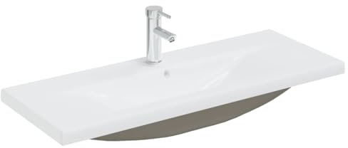 Vasque à Encastrer, Lavabo Encastré Lave-Mains Salle de Bain Lavabo encastré avec robinet 101x39x18 cm Céramique Blanc