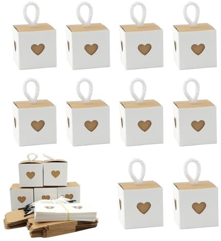 parallelower 20 Stück Süßigkeiten Box Herz Pralinenschachtel Mini Retro Kraftpapier Geschenkbox für Süßwaren Gastgeschenke Hochzeit Geburtstag Weihnachten (5.5 x 5.5 x 5.5 cm)