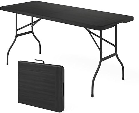 STEELSØN Zennar Klapptisch schwarz – Campingtisch Holzoptik – Buffettisch Kunststoff wetterfest – Gartentisch für Terrasse und Balkon zusammenklappbar – Partytisch für 8 Personen