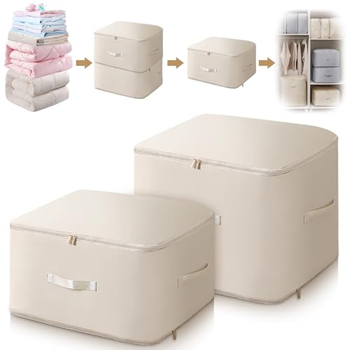 FIVAVA Organisateur d'Auto-Compression Ultra peu Encombrant,Sacs de Rangement Compressible pour Couettes et Vêtements,Sac de Compression Voyage (Beige,L+XL)