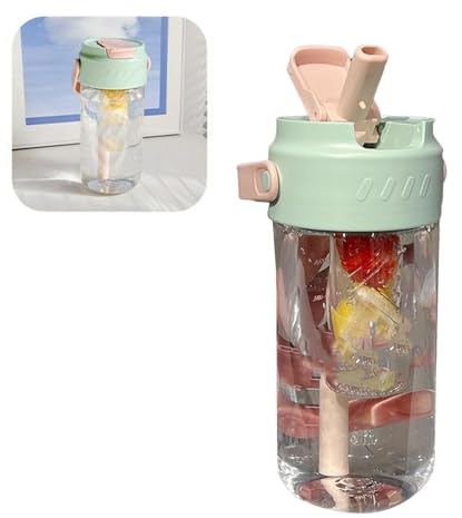 Fruit Infuser Water Bottle, 800ml Reusable Plastic Water Bottles Cute Straw Easy to Carry, Large Capacity, Tea Water Separation, Easy to Drink, Nice Appearance, Green