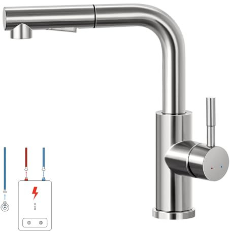 Lonheo Niederdruck Wasserhahn Küche Armatur, Niederdruck Küchenarmatur mit Brause Ausziehbar Mischbatterie Küche Spültischarmatur für Boiler oder Untertischgeräte