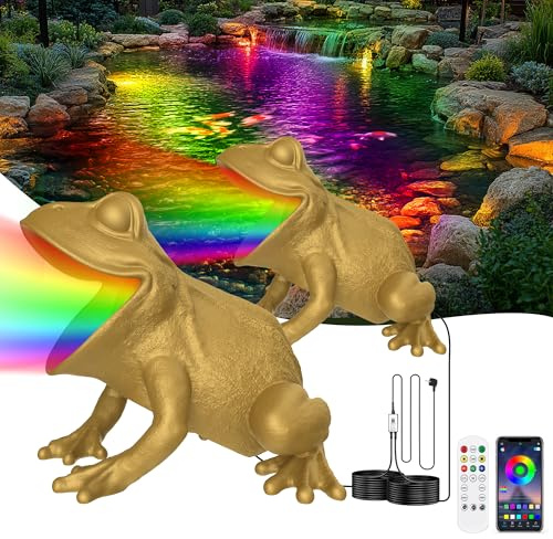 OSREE Luci per Laghetto Sommerse con Controllo APP, 6W Faretti per Laghetto IP68 Impermeabile, Luci per Laghetto con 12V Trasformatore e Timer per Fontana Giardino Cascate Marrone sabbia Set 2