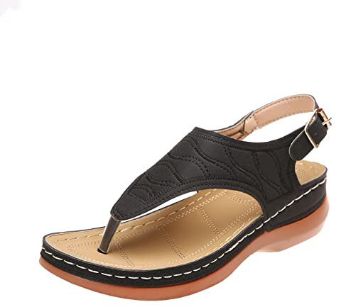 Wyongtao Sandales Compensées Femme Été Confortable Chaussure Orthopedique Femmes Décontracté Couleur Unie Mules Femme Cuir Claquette Plateforme Mode Tongs De Piscine Chaussures De Plage Pas Cher