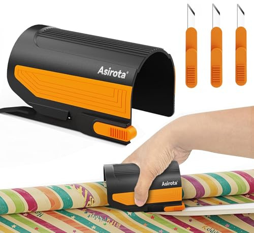 Wrapping Paper Cutter with 3 Replaceable Blades,Slider Wrap Cutter for Gift Wrapping Accessories,Gift Wrap Cutter Tool for Holiday Gift Wrapping, Paper Cutter for Birthday Christmas