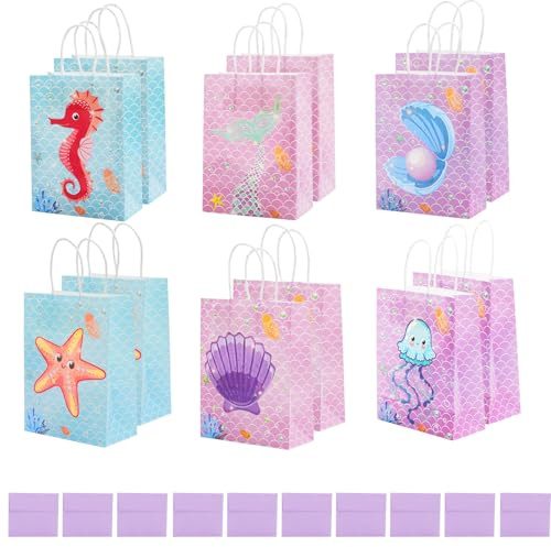 KQDRAVINE 12 Pezzi Sacchetti Regalo Compleanno Bambini con Busta, Sacchetti Compleanno Bambini Tema oceano, Decorazione Regalo per Festa di Compleanno