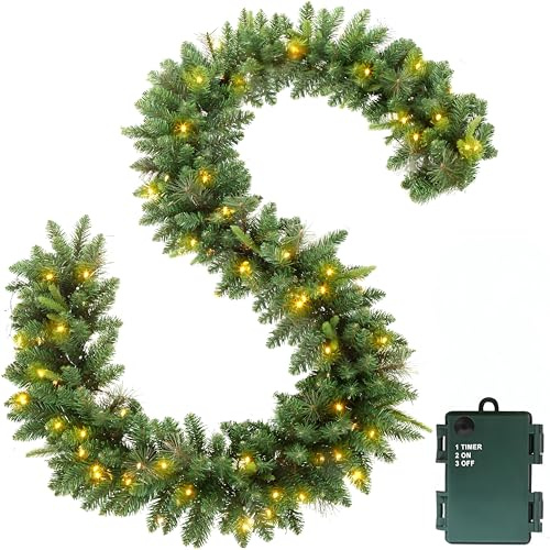 Ghirlanda natalizia con illuminazione, 2,7 m, ghirlanda di abete 50 LED, per interni ed esterni, con timer, decorazione natalizia, ghirlanda bianca calda