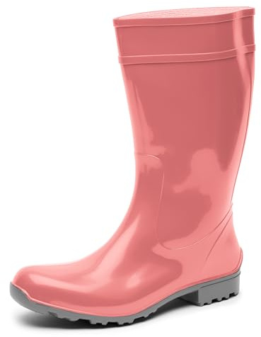 Ladeheid Stivali Pioggia Donna in PVC – Impermeabili, Robusti e Confortevoli, Stivali Gomma Alti Antiscivolo per la Pioggia, Facili da Pulire e Resistenti LA-967 (Rosa Antico E Grigio, 39)