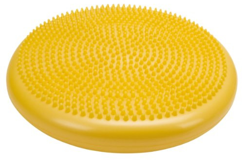 CanDo Inflatable Balance Disc for Balance Training, Proprioception, Strengthening Lower Extremities, Posture, Back Pain, Stress Relief, Restlessness and Anxiety. Yellow, 14” Diameter