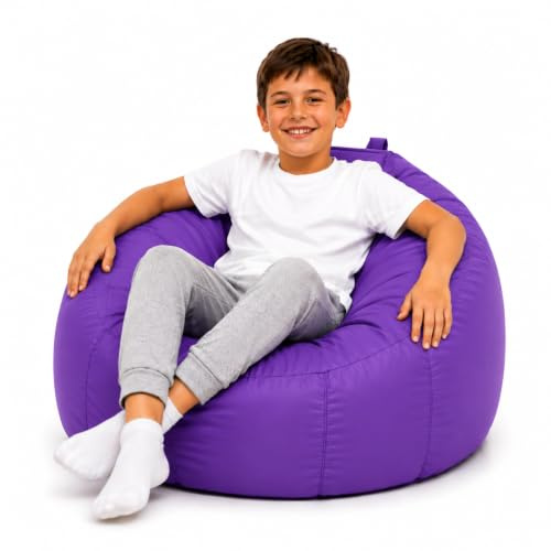 MaxiBean Large Bean Bag Chair for Kids and Children - Gaming BeanBag Cushion with Filling Beans Included, Perfect for Living Room, Bedroom, Garden Room, and Outdoor Use Weather Resistant - Purple