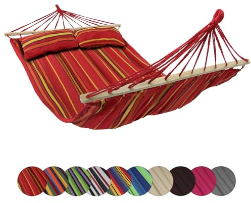 BB Sport Stabhängematte 240 x 150cm Hängematte inkl. 2 Kissen max. 300 kg 2 Personen Doppelhängematte Outdoor, Farbe:Indonesien