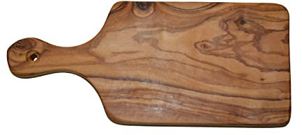 Tabla de cortar y servir pan de madera de olivo, tabla de desayuno, tabla de queso, tabla de trinchar única (tamaño: aprox. 30 cm x 14 cm)