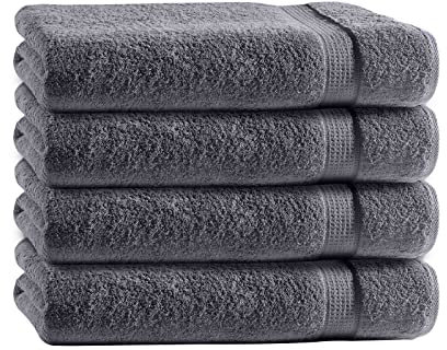 Class Home Collection Frottee Handtücher 50x100 cm – 4er Set Handtuch – Besonders weiche & saugfähige Handtücher aus 100% Baumwolle mit Aufhänger – Anthrazit