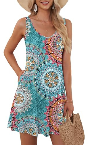 AUSELILY Vestido casual de verano para mujer sin mangas con cuello en V y con bolsillos, Small