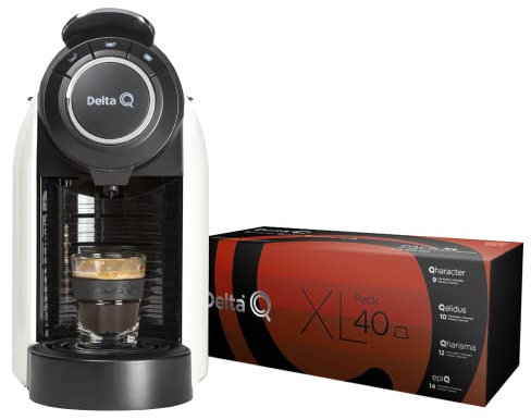 Delta Q - Pack Cafetera Delta Q Evolution Blanca - Para Cafés, Té y Bebidas calientes - Sencilla y Práctica - Diseño Elegante - Pack XL con 40 Cápsulas de Qharacter + Qalidus + Qharisma + EpiQ