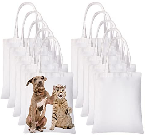 YOUKE OLA 10 Pieces Sublimation Tote Bags Printing Blank Canvas Tote Bags Reusable Washable Polyester Grocery Bags for Decorating and DIY Crafting White (10)