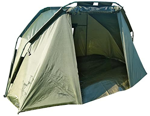 KINGCARP - 1 Mann Bivvy Angelzelt Unterstand wasserdicht 210D – schneller Aufbau, Insektennetz Haustür PVC Sichtpaneele – robuste Bodenplane, Stangen, Heringe und Tasche [25–1711], grün, 1 Man - 230cm