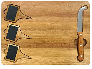 Fackelmann 31807 Set à Fromage, Plateau de Fromage et de Charcuterie, Plateau Fromage avec Couteau et Ardoise, Bois, 32,5 x 23,5 x 1,8 cm