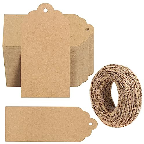 Belle Vous 1000 Pezzi Etichette Carta Kraft Marroni e Spago - 5 x 10 cm - Etichette Cartoncino Rettangolari per Regali, Bricolage, Natale, Matrimonio, Compleanni, Battesimo, Laurea e Merchandising