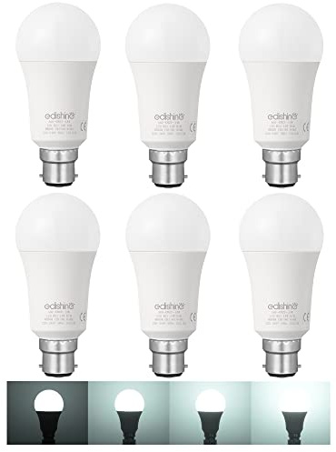 EDISHINE 6 Pack Dimmable Bayonet Light Bulb, B22 LED Cool White 6500K, 14W LED Bulb, BC GLS A60 Energy Saving Bulb for Wall lamp, Ceiling Light, Chandelier