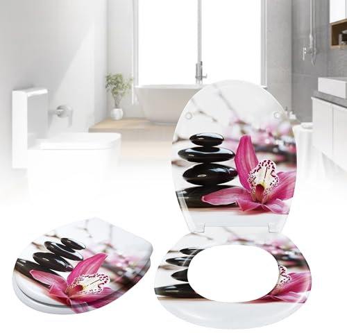 YARDIN WC Sitz mit Absenkautomatik Toilettendeckel Toilettendeckel Klodeckel Klobrille mit absenkautomatik Toilettensitz Verschiedene Muster, Roter Stein