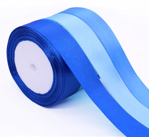 BYZANDQI Satinband 22m x 25mm, Breit Schleifenband Geschenkband Seidenband Dekoband für Hochzeit Sträuße DIY Handwerk Taufe Geschenkverpackung, Blau