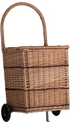 e-wicker24 Alles aus Weide Kaminholzkorb auf Rollen Trolley fahrbar aus Vollweide Kaminkorb Halbrund Rollkorb aus Weide für Kaminholz Aufbewahrungskorb Einkaufskorb (Mit Deckel)