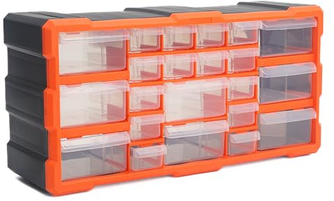 simpa 22 Multi Drawers Plastic DIY Tool Bit Storage Organiser Cabinet. Screws, Nails, Wall Plugs, Drill Bits, Nuts & Bolts Storage Organiser. 25cm (H) x 49cm (W) x 15.5cm (D)