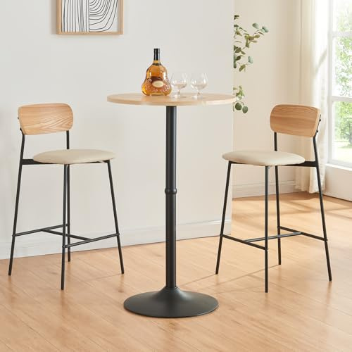 [en.casa] Barbord Vantaa högt bord bistrobord med höjd på 100 cm köksbord festbord med metallram högt bord Ø60 cm runt matbord för kök vardagsrum balsal ek