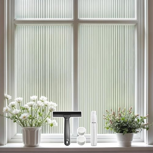 DARUITE Reeded Glass Window Film Decorative Window Film Privacy Film For Glass Windows Anti UV Opaque Static Cling Reusable Fluted Glass Film for Home Office 90 x 200cm