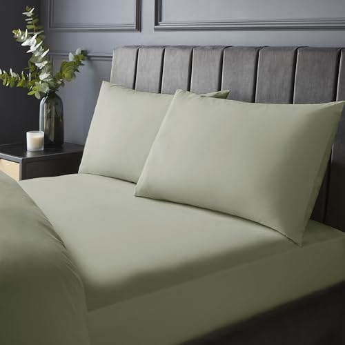 Silentnight Pure Cotton Fitted Sheet - Cool Soft Touch 200 Thread Count - Extra Deep 40cm Bed Mattress Sheet - Breathable 100% Cotton - Elasticated Corners, Machine Washable, Sage Green, Single