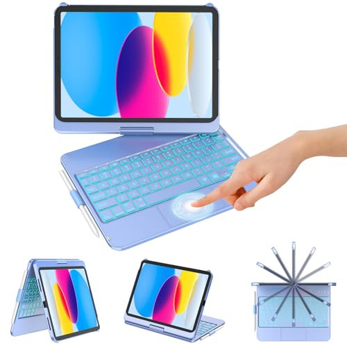 KBCASE Keyboard Case for iPad 10th/A16 11th Generation - 360° Rotatable With Trackpad for 10.9/11 2022-2025, 7 Backlit, UK Layout