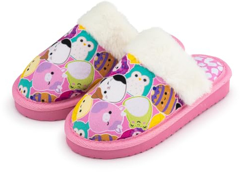 Squishmallows Girls Mule Slippers – Faux Fur Indoor House Shoes - Non Slip Sole Cozy Warm Bedroom Footwear for Kids and Teens UK Sizes 10–3