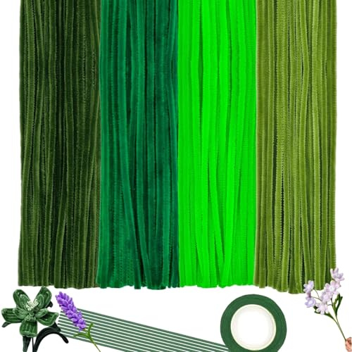 MUNSKT 100 Green Pipe Cleaners for Craft, 4-Shade Gradient Green, Chenille Stems, Fuzzy Wires for Kids Adults Crafts 30cm x 6mm,DIY,Classroom,Festival,Party Decorations