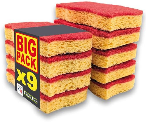 SQUATCH® POWER | Set di 9 spugne da cucina | Confezione Conveniente | Abrasive per Strofinamenti intensi | Cellulosa per la pulizia, Lato Rosso per Strofinare | Doppia Azione e Ultra Assorbenti