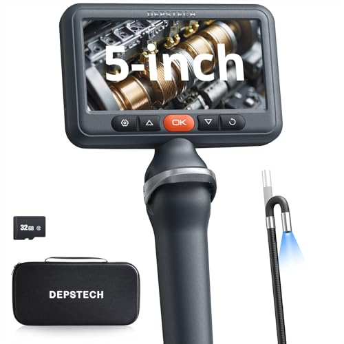 DEPSTECH Endoscope 210° Bidirectionnelle Camera Endoscopique 5 HD 1080P Sonde 6.2mm 6 LED Luminosité Réglable Angle 78° Carte 32Go Flexible 1.5m IP67 pour Inspection Auto Egouts Plomberie