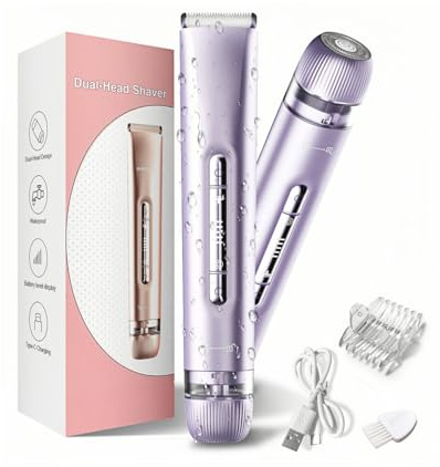 Lady Shavers for Women,2-in-1 Bikini Trimmer for Wet and Dry | Cordless Dual Head Electric Razor for Women, Waterproof & Rechargeable Razors for Bikini Underarm Leg Arm Body Face