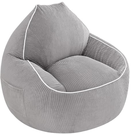 MeMoreCool Bean Bag Chair, Large Adult Corduroy Bean Bag with Filling Included, Comfy Lounge Lazy Floor Sofa Accent Couch for Living Room Furniture, Grey